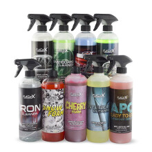 FullCarX Kit de Limpeza Detailing, Exterior e Interior, Champô, Cera Carnauba, Limpa Jantes e Plásticos