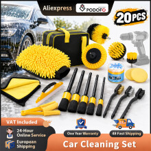 Podofo Kit de Nettoyage Auto 20 Pièces, Brosses, Éponges et Gel pour Entretien Intérieur et Extérieur avec Sac