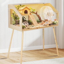 Cage pour hamster et cochon d'Inde, bois et acrylique, 80x40x100 cm, avec pieds et vue panoramique
