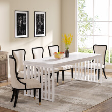 Tribesigns eettafel, 180 cm, wit, MDF-tafelblad met metalen frame voor 4-6 personen