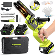 Suptable mini-kettingzaag, 2-in-1 ontwerp met 15,2 cm en 15,2 cm geleidestang, draadloos met 8000 mAh accu voor takken