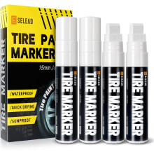 SELEAD conjunto de 4 marcadores de pneus jumbo, ponta larga de 15 mm, tinta permanente impermeável e de grande capacidade, branco