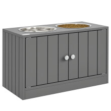 PawHut Porte-Gamelles Double Surélevé, Acier Inox, Gris, 60 x 30 x 35,5 cm, avec Espace de Rangement