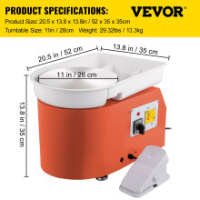 SucceBuy elektrische aardewerkwielmachine, 28 cm draaitafel, 350 W, oranje, voor keramiek