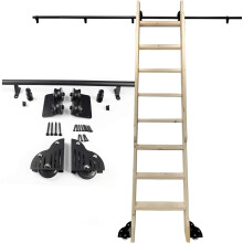 Kit de acessórios para escada deslizante, conjunto de trilhos de aço preto, para bibliotecas e armários