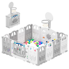 Babybox, opvouwbare speelruimte van kunststof, activiteitencentrum met basketbalring en 50 pitballen voor baby's en peuters