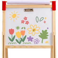 Chevalet d'art 3 en 1 pour enfants, bois naturel, double face avec tableau magnétique et réglable