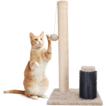 Nobleza Arranhador para Gatos, Poste com Corda de Sisal Natural, Bolas de Brinquedo e Pente de Silicone, 60x30x30cm, Bege