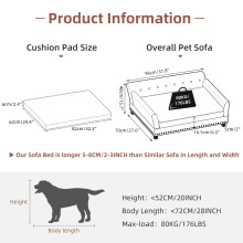 Canapé pour animaux de compagnie, Fauteuil lounge en cuir silicone microfibre et bois d'eucalyptus, Gris, Taille L