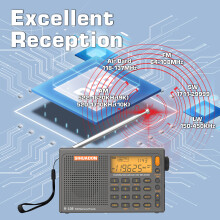 SIHUADON R-108, draagbare radio, volledige bandontvanger, met LCD-scherm, alarm en slaaptimer