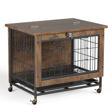 Cage pour chien en bois et métal Style 2, avec doubles portes verrouillables et roulettes, pour intérieur
