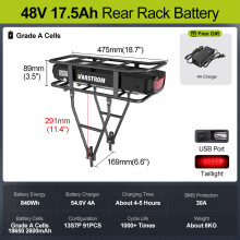 Tongsheng TSDZ2B motorkit, 48V 500W, 42T, voor BB 68-73mm, met achterrek 48V17.5Ah, remhendel en DZ40 mini display