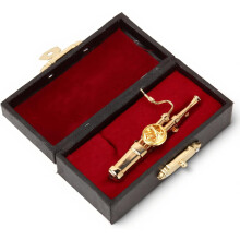 Miniatura de Fagote, modelo em metal banhado a ouro, com caixa de arrumação para decoração