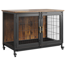 Cage pour chien en bois et métal, Style 1, avec doubles portes verrouillables et roulettes