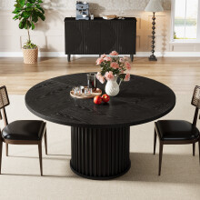 Tribesigns ronde eettafel, 120 cm, zwart, MDF en metaal, voor 4-6 personen