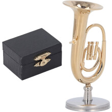 Modelo de Tuba em Miniatura, Instrumento Musical em Latão com Acabamento Dourado e Base, para Decoração de Escritório