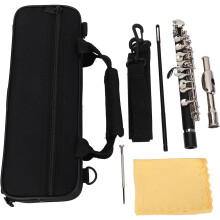 Flauta Piccolo com Chave C, instrumento de metal para estudantes iniciantes, com estojo e kit de limpeza