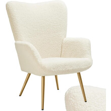 tectake Cadeira Hygge, estofada em bouclé, encosto ergonómico, acolchoado grosso, 72x76x100,5 cm