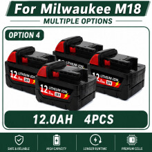 Batterie rechargeable 18V 12.0AH, Lot de 4, pour outils Milwaukee M18