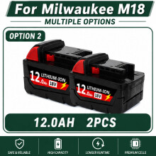 Batterie rechargeable 18V 12.0AH, Lot de 2, pour outils Milwaukee M18