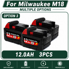 Batterie rechargeable 18V 12.0AH, Lot de 3 pièces, pour outils Milwaukee M18