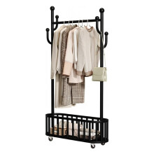 Mobiel kledingrek, zwart, 100 cm breed, metaal, met draaibare wielen en opbergmand