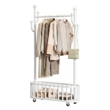 Mobiel kledingrek, 100cm breed, wit, metaal, met opbergmand en draaibare wielen