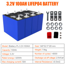 POWLAND LiFePo4 fosfaat batterij, 3.2V 100Ah 320Wh, set van 4 stuks voor motorfiets, auto en zonnepaneel