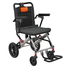 Fauteuil roulant de transport pliable ultra-léger, Cadre en aluminium, Noir et Orange, pour adultes