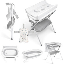 Ms BabyWorld ZOE, banheira de bebé dobrável e portátil, cinzento, com pés antiderrapantes, cambiador e acessórios