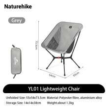 Naturehike opvouwbare campingstoel, aluminium, 200 kg belasting, grijs