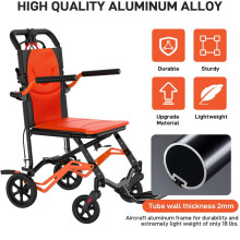 Fauteuil roulant de transport pliable ultra léger, cadre en aluminium, 8 kg, accoudoirs rabattables et repose-pieds pivotants