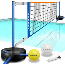 Furypiont Rede de voleibol para piscina, sistema portátil com base resistente e 2 bolas, comprimento ajustável de 15 a 30m