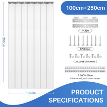Rideau de porte à lanières en PVC transparent, résistant aux rayures et températures, lot de 7 pièces 100x250cm