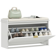 Homcom schoenenbank, 80x26x47,5 cm, met gecapitonneerde zitting en inklapbare lade, wit