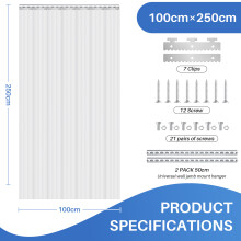 Rideau de porte à lanières en PVC transparent, résistant aux rayures et températures, 100x250cm Lot de 7 pièces