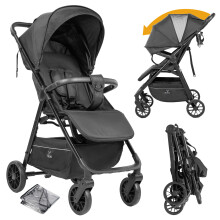 Poussette bébé 2 en 1 légère, pliable et compacte, noir, avec suspension et grand panier