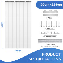 Rideau en bande de PVC transparent, résistant aux rayures et températures, Lot de 7 pièces, 100x225cm