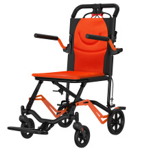 Fauteuil roulant de transport pliable ultra-léger, cadre en aluminium, Noir et Orange 2