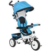 Homcom evolutiedriewieler, 95x50x106 cm, met inklapbaar zonnedak en duwstang, blauw