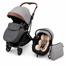 Système de poussette de voyage 2-en-1, siège auto et berceau, pliable et léger, Gris