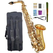WUQIMUSC Saxofone Alto para Principiantes, Instrumento de Latão com Fundo, Boquilha, Folhas e Acessórios