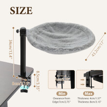 Lit de bureau pour chat rotatif à 360, réglable en hauteur, structure en acier robuste, Gris