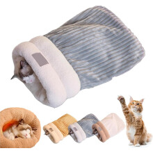 Saco de Dormir para Gatos, Cama em Forma de Caverna, Peluche Macio, Cinzento, Tamanho L