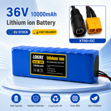 Batterie Lithium-ion 36V 10Ah 1000W, 10S3P 18650 avec BMS Intelligent, pour Vélo et Scooter Électrique