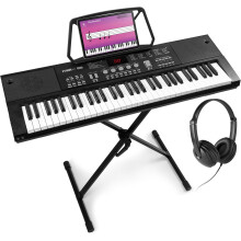 MAX KB15, Piano Digital de 61 Teclas, com Suporte, Auscultadores e Microfone, Bateria Recarregável