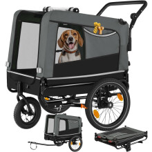 tectake WoofRider, remolque para bicicletas e carrinho para cães, dobrável, com guiador extraível, 240L, 40 kg