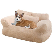 Sofá cama calmante para animais de estimação, peluche, bege, tamanho L