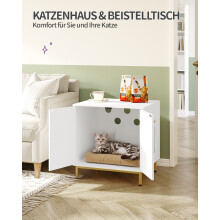 Kattenkast met deur, 50 x 60 x 61 cm, wit en goud, spaanplaat en staal, multifunctionele bijzettafel