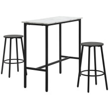 HOMCOM barmeubelset, set van 3, 1 hoge tafel en 2 krukken, zwart en wit, staal en imitatiemarmer